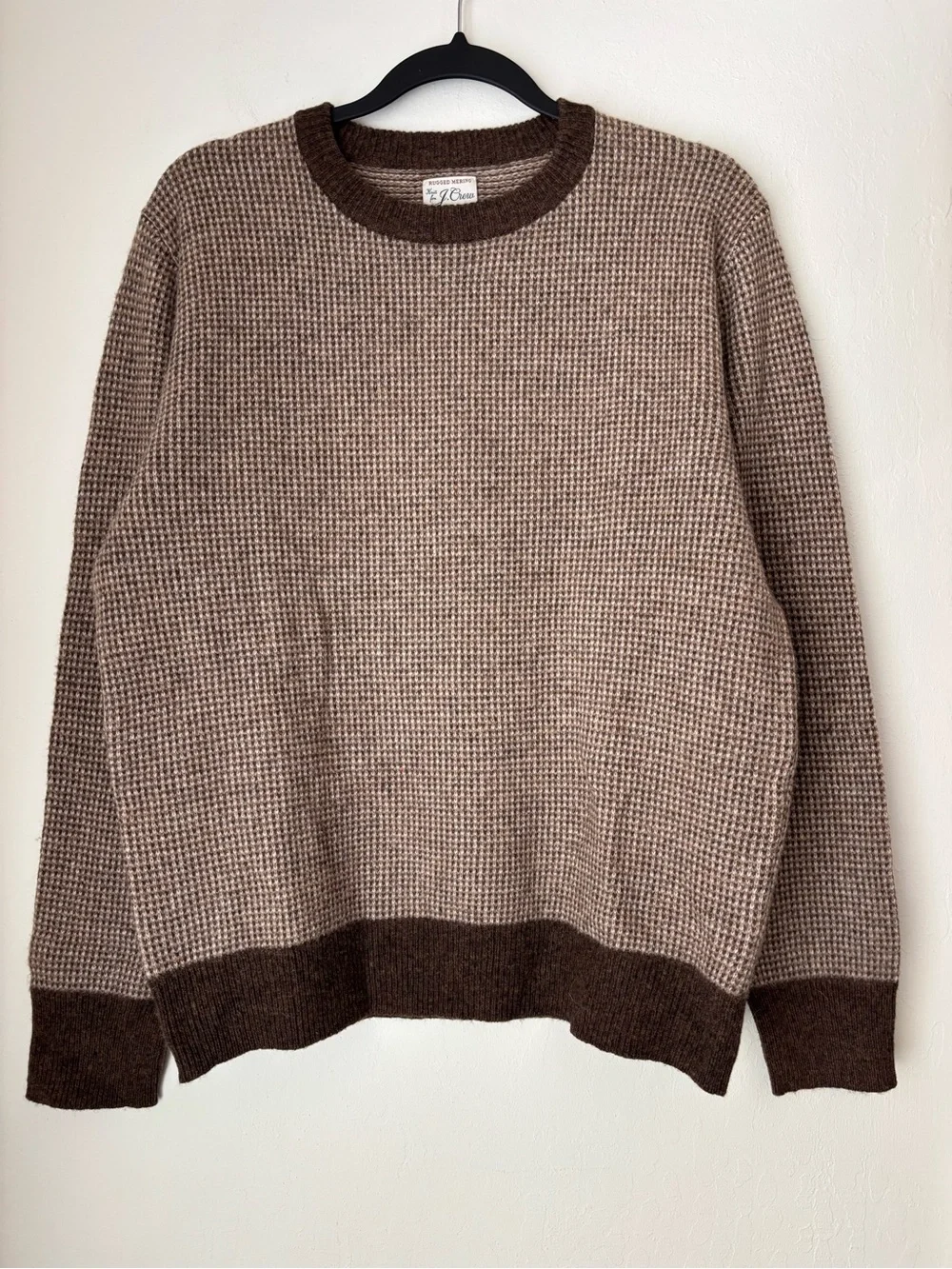 J. Crew Rugged Merino Wool Bird's-Eye Tipped Sweater Men’s Medium Brown Cozy